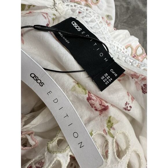 Curve Broderie Eyelet Twist Front Floral Midi Dress US 24 NWT Cotton - Picture 8 of 10